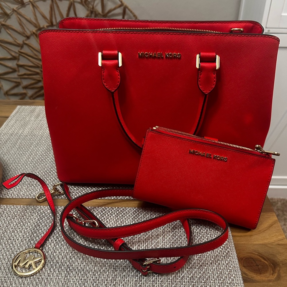 Michael Kors Vibrant Red Tote and Pouch Set